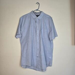 Tommy Hilfiger Mens XL Classic Fit Short Sleeve Striped Button Down Shirt Blue